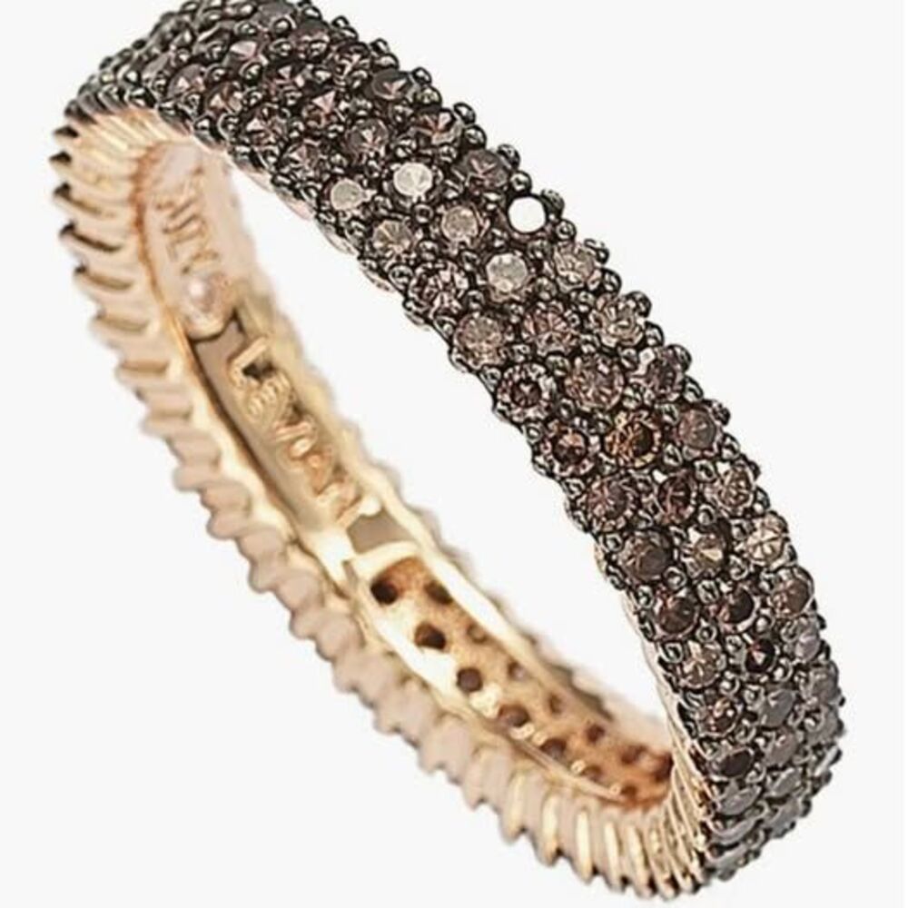 SUZY LEVIAN 14K Rose Gold Plated Micro-Pave Brown CZ Eternity Band Ring Size 8.5